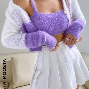 Lilac Fuzzy Knit Cropped Tank & Cardigan Set